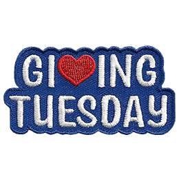 The words Giving Tuesday are sewn in white thread. The V in Giving is a heart.