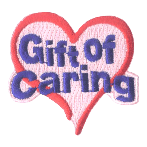 A pink heart around the words Gift of Caring.