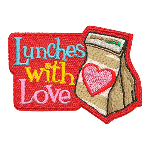 A paper bag with a heart sits next to the words Lunches With Love.