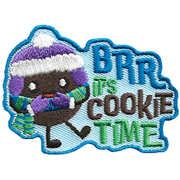 The words Brr It's Cookie Time are next to a cookie wearing a toque and mittens.