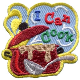 Can, Cook, Steam, Ladle, Pot, Spoon, Food, Patch, Embroidered Patch, Merit Badge, Badge, Emblem, Iron On, Iron-On, Crest, Lapel Pin, Insignia, Girl Scouts, Boy Scouts, Girl Guides