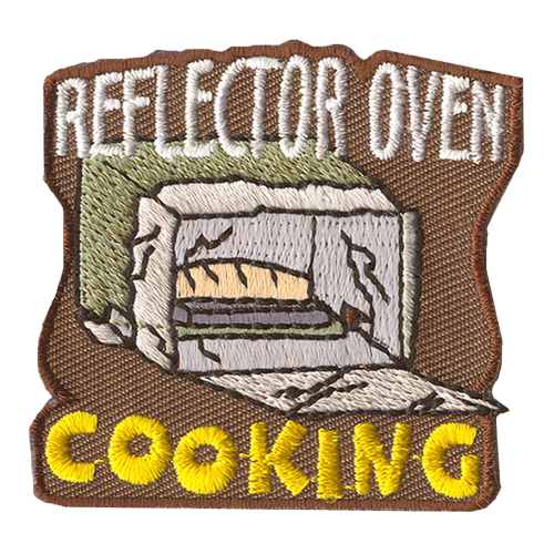 A box with tinfoil inside it and a piece of food. The words Reflector Oven Cooking are written above and below.