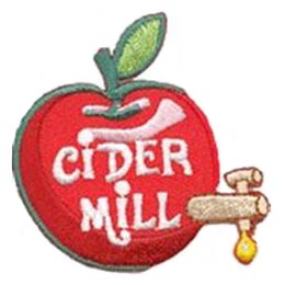 An apple with a spigot in it. The words Cider Mill are on the apple.
