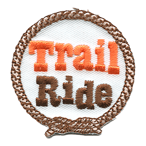 A rope with a square knot tied at the bottom forms a circle around the words Trail Ride.
