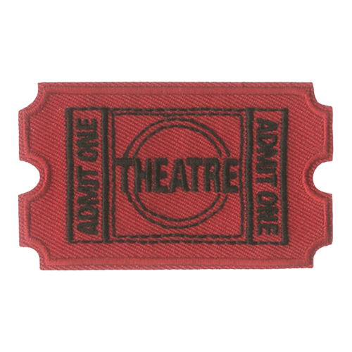 A red ticket with the words Admit One, and Theatre.
