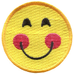 A yellow circle forms a smiley face with smiling eyes, rosy cheeks, and a big U-shaped smile.