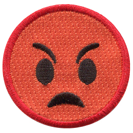 This red emoji is very mad. Its eyebrows slant down towards the center of its face, it has big, wide oval eyes, and its mouth is set in an angry frown.