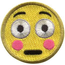 A yellow circle forms an embarrassed face with wide eyes and a blush colouring its cheeks.