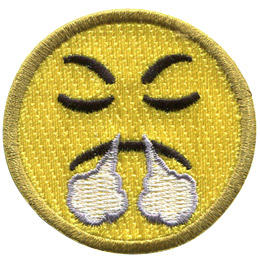 A yellow circle forms a frustrated face with its eyes closed, eyebrows arched angrily, and steam coming from where its nostrils are supposed to be.