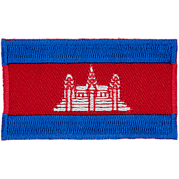 Two blue stripes frame a red stripe with a white temple in the center.