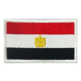 Three horizontal stripes of red, white and black, with a gold eagle in the center.