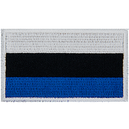 This flag is composed of three horizontal bars. Starting from the top they are blue, black and white.