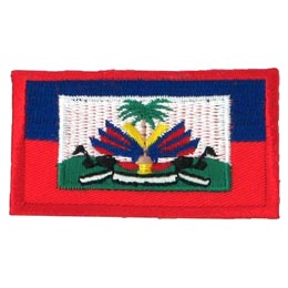 Haiti, Flag, Country, Blue, Red, Palm, Tree, Embroidered Patch, Merit Badge, Badge, Emblem, Iron On, Iron-On, Crest, Lapel Pin, Insignia, Girl Scouts, Boy Scouts, Girl Guides