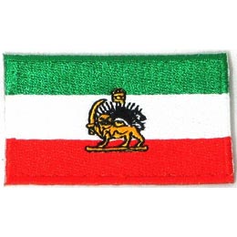 Three horizontal stripes; green, white and red. in the center is a gold lion.