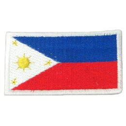 The Philippines flag is a horizontal flag bicolor with equal bands of royal blue and scarlet, and with a white, equilateral triangle at the hoist. In the center of the triangle is a golden-yellow sun with eight primary rays, each representing a Philippine province.