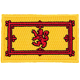 A yellow flag with a red border and a red lion.