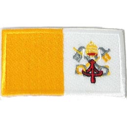 Half of this rectangle is yellow, the other half is white. A coat of arms is on the white.