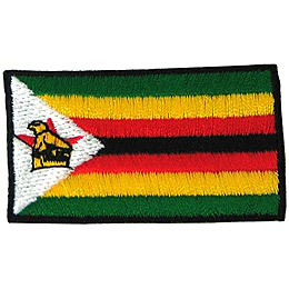 Zimbabwe\'s flag has horizontal bars of green, yellow, red, black and then red, yellow, green. A white triangle sits on the left with Zimbabwe\'s coat of arms.