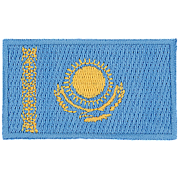 A blue rectangle with a golden sun in the center. 