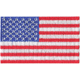 The flag of the United States of America has a blue box in the top left quarter of the flag. This section contains 50 white stars. The rest of the flag is broken up into alternating red and white stripes with 13 red stripes in all.