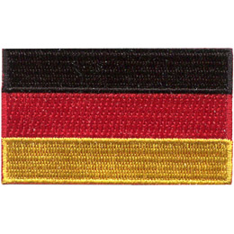 The flag of Germany is broken up into three even horizontal bars: the top is black, the middle is red, and the bottom is yellow.