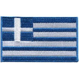 This flag is composed of nine horizontal blue and white stripes, with a white cross on a blue square field in the canton position (upper left corner by the flagpole).