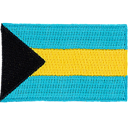 The national flag of the Bahamas consists of a black triangle situated at the hoist with three horizontal bands: aquamarine, gold and aquamarine.