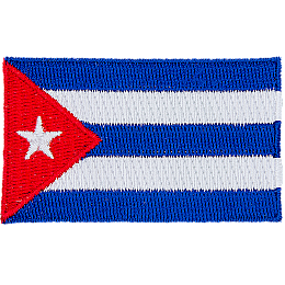 The national flag of Cuba consists of five alternating stripes (three blue and two white) and a red equilateral triangle at the hoist, within which is a white five-pointed star.