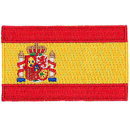 This flag consists of three horizontal stripes: red, yellow and red, the yellow stripe being twice the size of each red stripe. The Spanish coat of arms is off-centred toward the hoist (left).