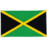 The Jamaican flag is divided into four sections by a golden saltire. Green is in the vertical triangles, and black is in the horizontal ones. 