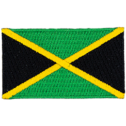 The Jamaican flag is divided into four sections by a golden saltire. Green is in the vertical triangles, and black is in the horizontal ones.