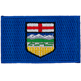 This rectangular patch features a navy blue background. Front and center is the provincial shield for Alberta.