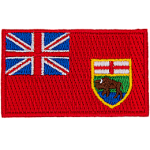 A red flag with the flag of Great Britain and the Manitoba crest.