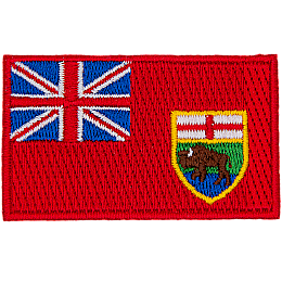 A red flag with the flag of Great Britain and the Manitoba crest.