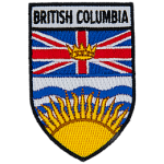 The British Columbia crest is below the words British Columbia. 