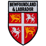 Newfoundland & Labrador are stitched above the Newfoundland and Labrador flags.
