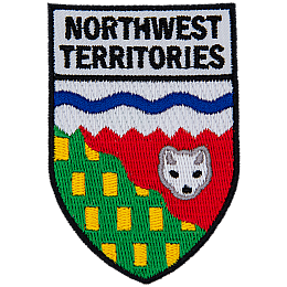 The Northwest Territories flag underneath the words Northwest Territories in the shape of a shield.