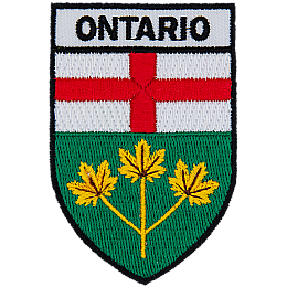 The word Ontario is above the Ontario provincial flag in the shape of a shield.