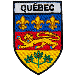The Quebec provincial flag is underneath the word Quebec in the shape of a shield.