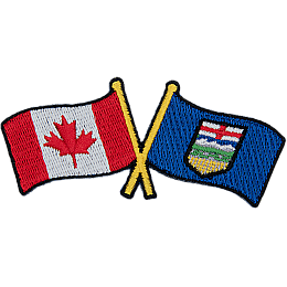 This badge displays the Canadian flag on the left and the Alberta flag on the right. The flag poles of each flag are crossed with each other, forming a X shape.