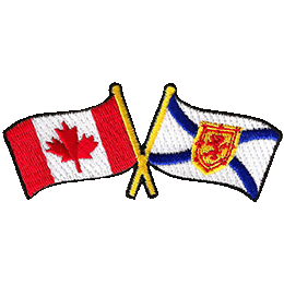 The Canadian flag is on the left, the Nova Scotia flag is on the right with the poles crossed over each other.