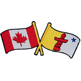 This badge displays the Canadian flag on the left and the Nunavut flag on the right. The flag poles of each flag are crossed over each other.