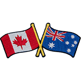 This badge displays the Canadian flag on the left and the Australia flag on the right. The flag poles of each flag are crossed with each other.