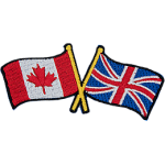 The Canadian flag and British flag are crossed over each other.