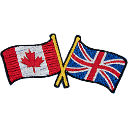 The Canadian flag and British flag are crossed over each other.