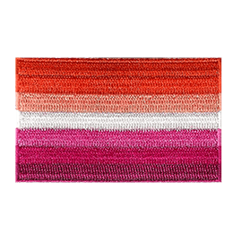 The lesbian pride flag displays horizontal stripes of various tones of red, orange, white, and pink.