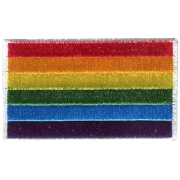 This rainbow flag has horizontal bars of colour. Starting from the bottom and going up they are: purple, blue, green, yellow, orange and red.