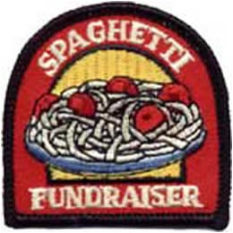 Spaghetti, Fundraising, Fundraise, Dinner, Meatball, Meat, Ball, Patch, Embroidered Patch, Merit Badge, Badge, Emblem, Iron On, Iron-On, Crest, Lapel Pin, Insignia, Girl Scouts, Boy Scouts, Girl Guide