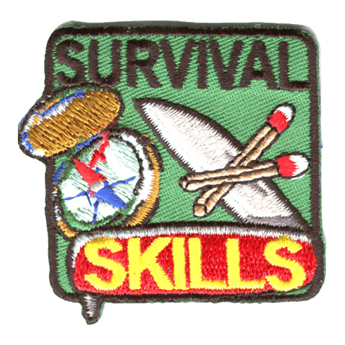 A compass and two matches are surrounded by the words Survival Skills.