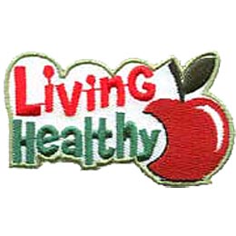 An apple with a big bite out of it rests next to the words ''Living Healthy.''